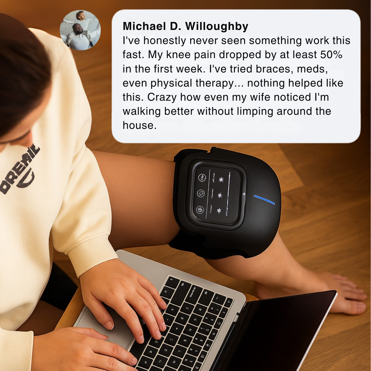 Knee therapy device in use